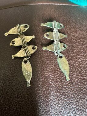 Vintage African Tribal-Style Stacked Fish Dangle Earrings